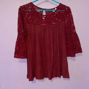 *BOGO FREE ADD ON* Green Envelope Lacy BOHO Shirt XL EUC